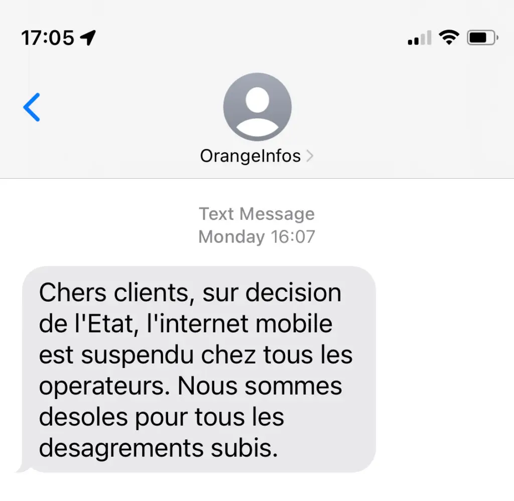 Screenshot of text message