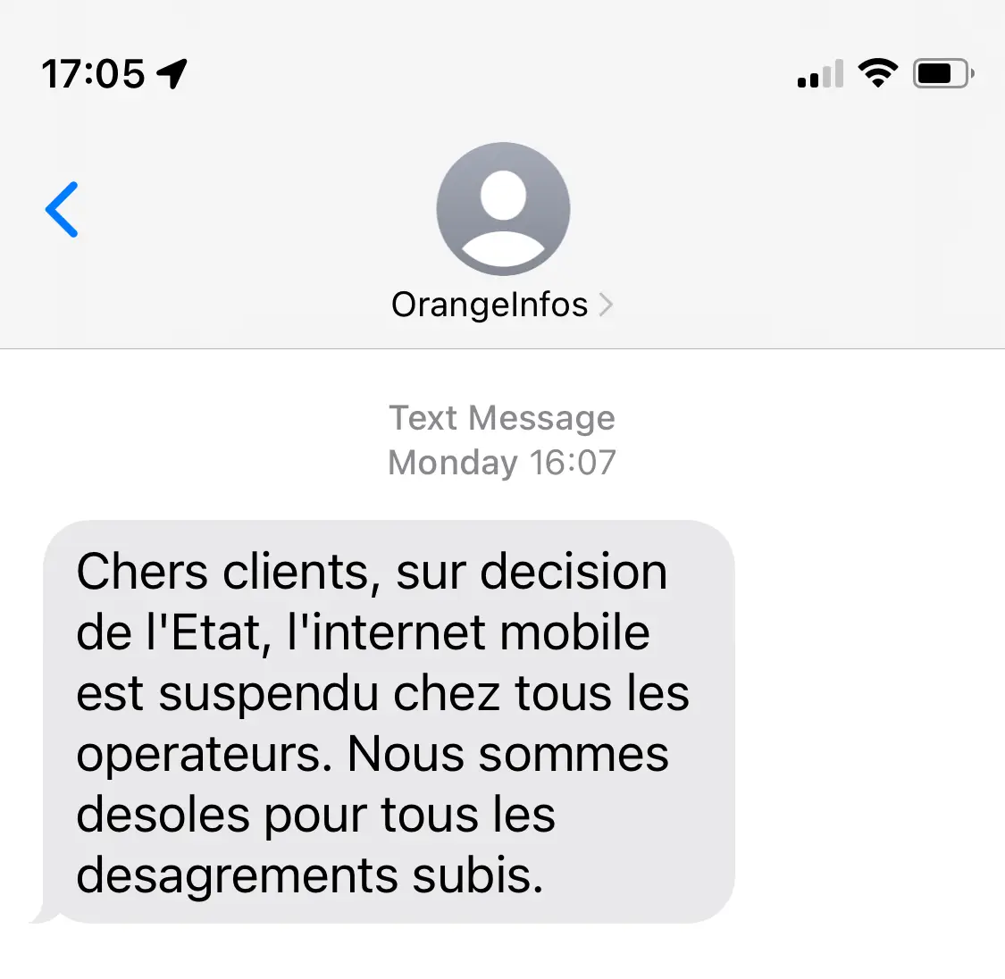 Screenshot of text message